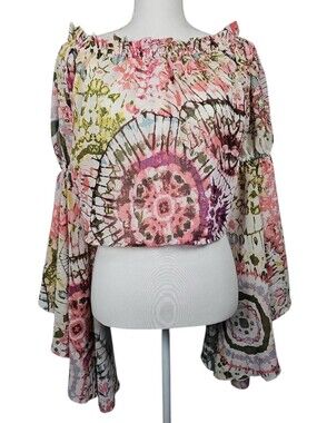 Live 4 Truth Whimsigoth Mandala Fairycore Crop Top Oversized Bell Sleeves Size M